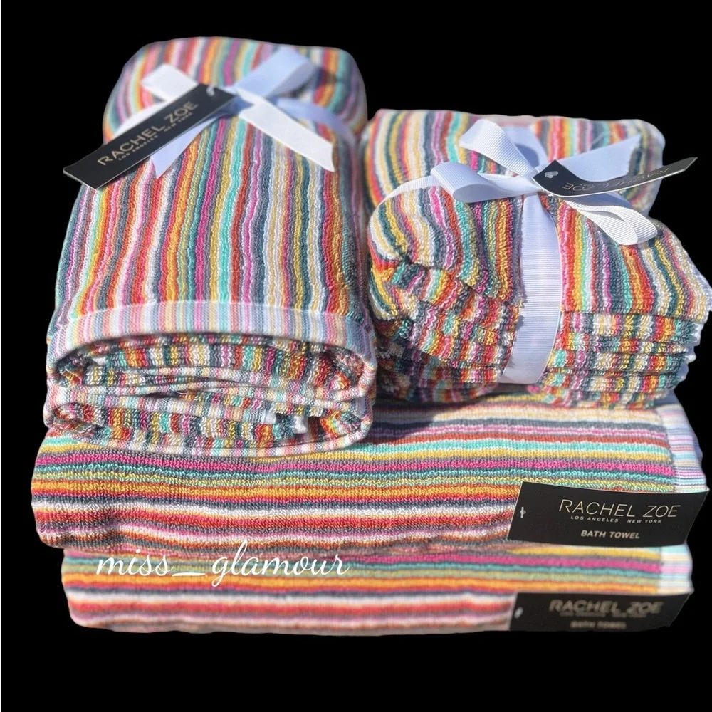 Rachel Zoe Rainbow Colorful Towel Set 9pc Bath Hand Washcloth Soho Living